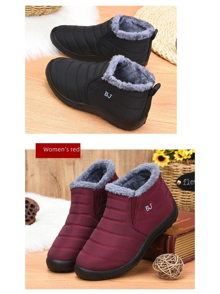 Botas de nieve de invierno para mujer, zapatos cálidos y de terciopelo para mujeres de mediana edad y mayores. Zapatos de algodón para el comercio transfronterizo.
