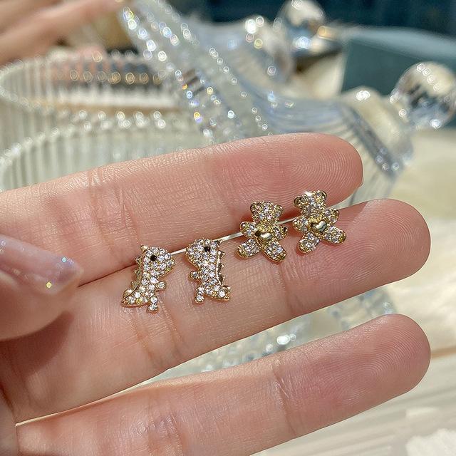 

Посеребренные 14-каратные золотые серьги женские милые маленькие серьги с динозаврами паве оправа циркон роскошный дизайн ювелирные изделия