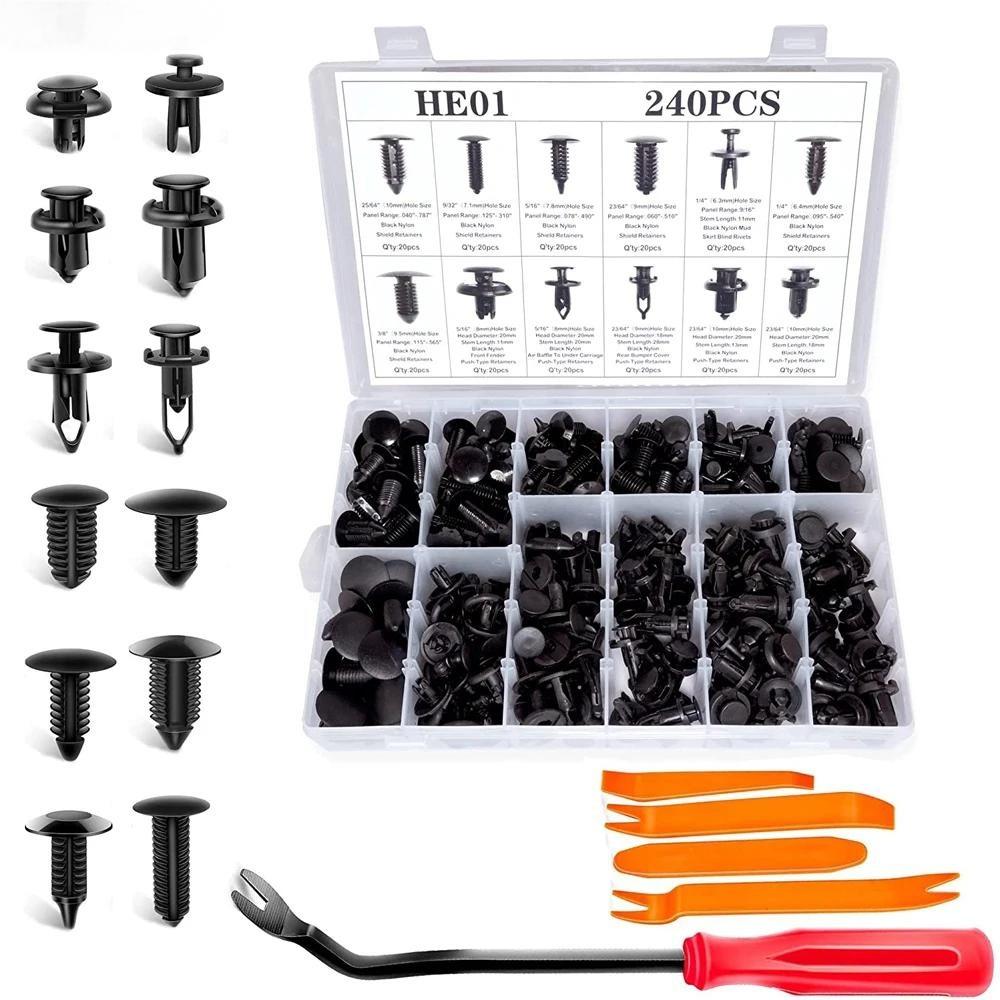 240PCS Auto Bumper Retainer Clips Kit for Fender Mudguard Fastener Push Pins Plastic Rivets Clips Trim Panel Expansion Screws