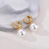 Fashion Round Big Pearl Bead Pendant Drop Hoop Earrings For Women Zinconia Ear Buckle Elegant Wedding Banquet Party Jewelry Gift