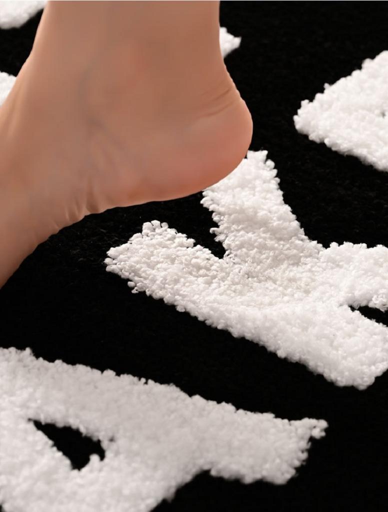 Inyahome Black and White Get Naked Bath Floor Mats Luxury Soft Absorbent Plush Microfiber Bathroom Rugs Carpet Farmhouse Decor