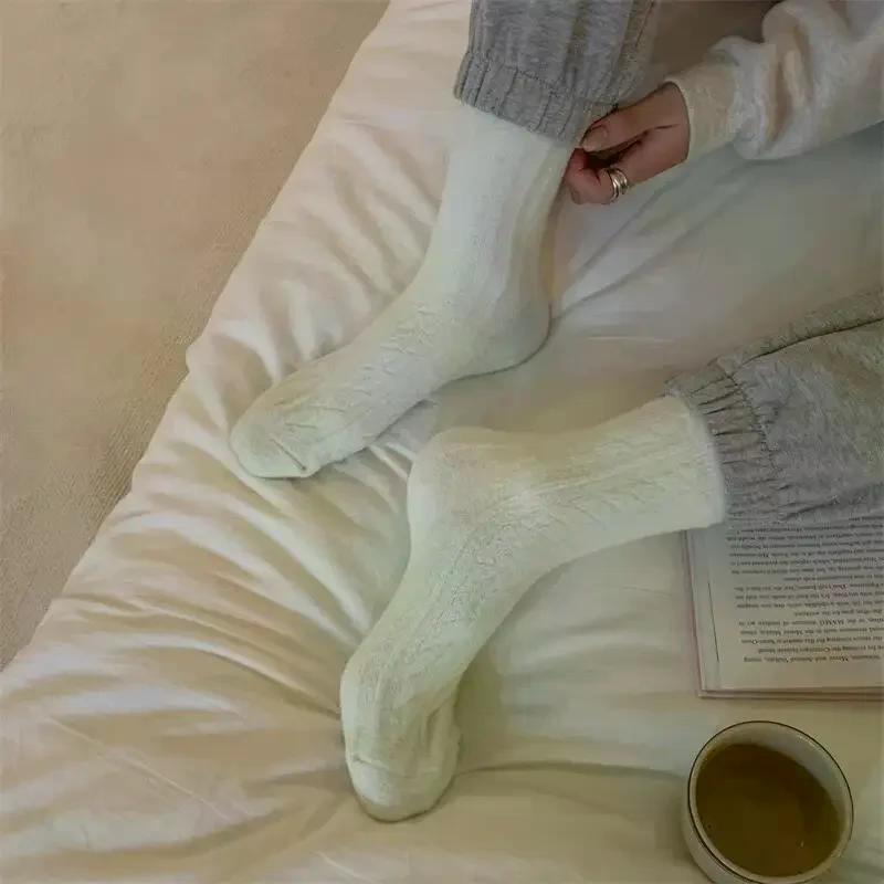 Winter warm wool socks plus fleece thickened plush sleeping socks Candy colored knitted striped women socks cute fashion socks