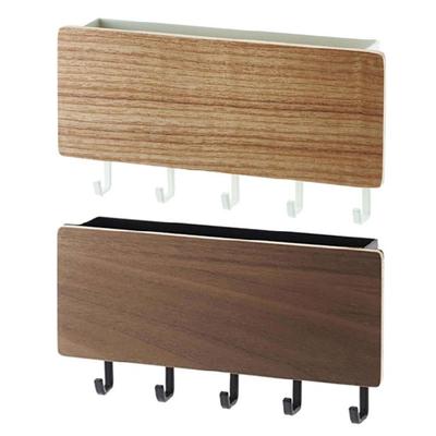 Stylish No Drill Wall Mount Key Shelf Wood And Carbon Steel Key Hook with Holder For Organized Entryway Storage