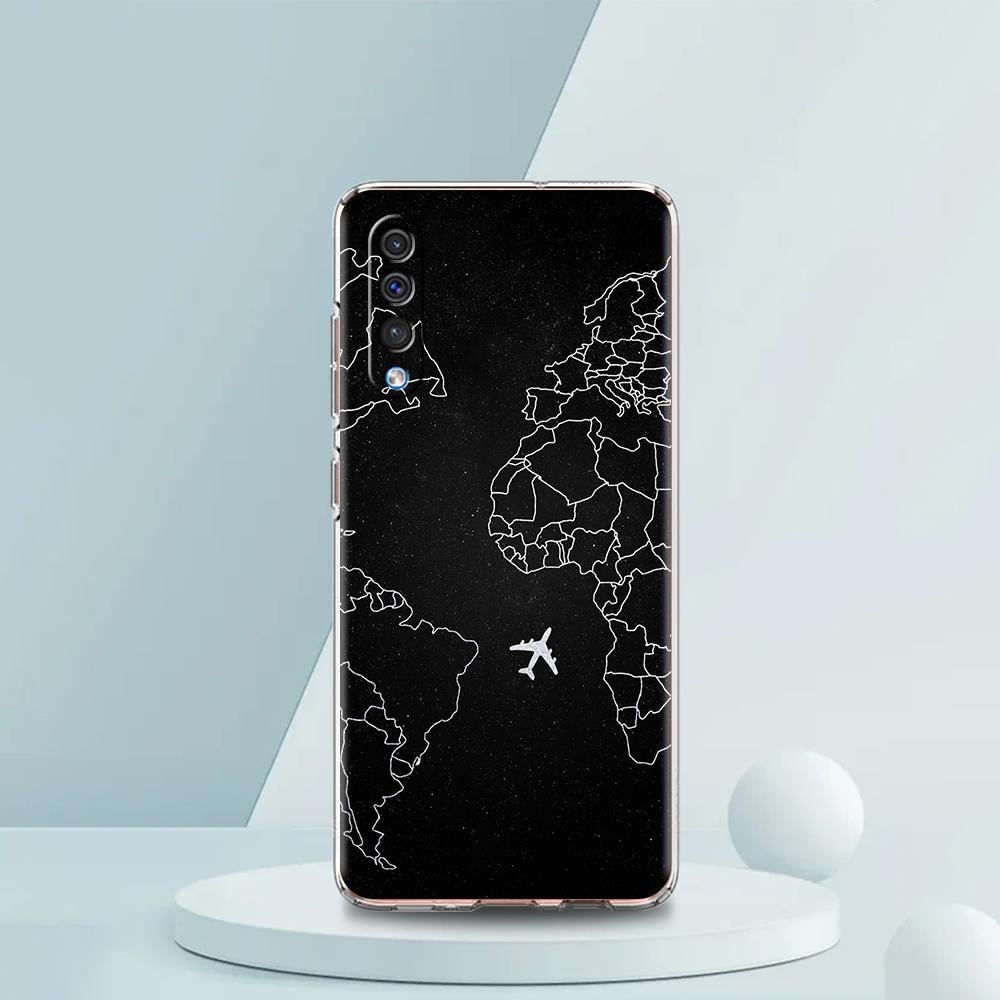 Travel-Inspired Airplane Route Transparent Phone Case for Samsung Galaxy A16 A14 A12 A22 A24 A42 A02 A03S A06 A20 A30 A40 Cover