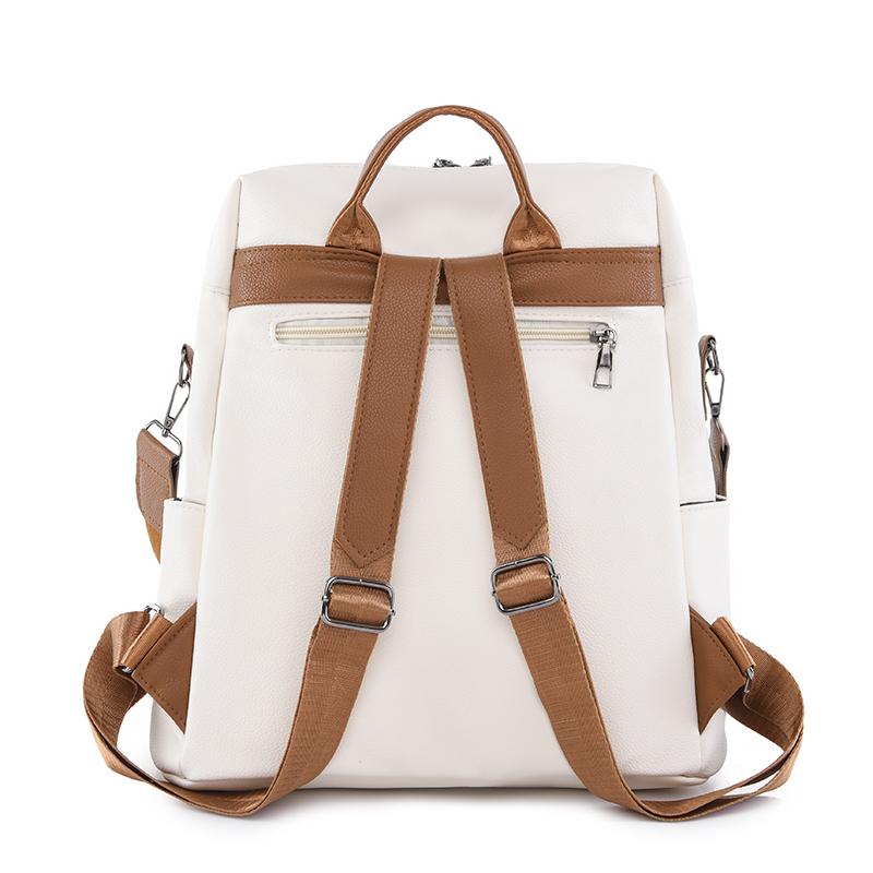 Contrast Color Women Soft Leather Tassel Backpack Simple Outdoor Travel Backpack