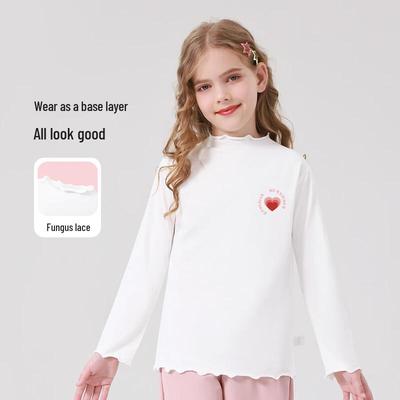 Yiershuang Girls' Ruffle Neck Basic Long-Sleeve T-Shirt