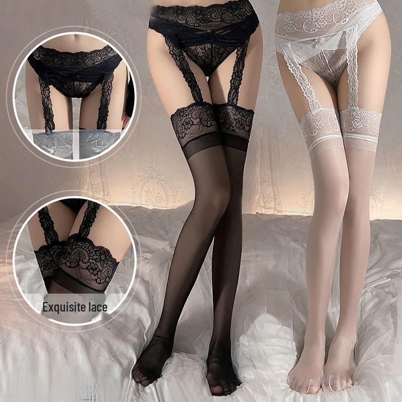 

«Чулки с подвязками из черного шелка и кружева Temptation — сексуальные колготки выше колена для женщин» One Size белый