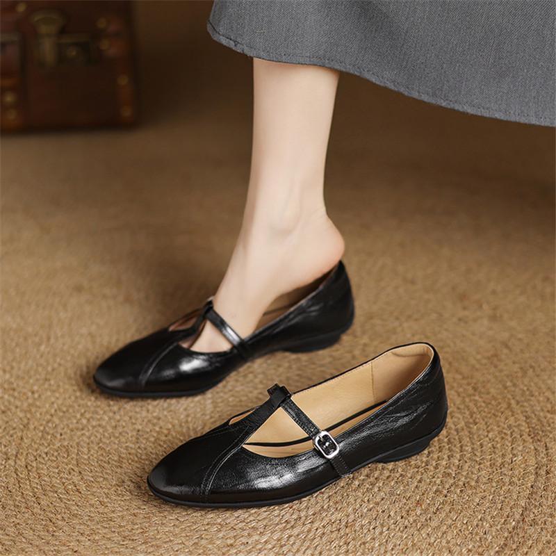 Fashion New Spring/Summer Genuine Leather Women Pumps Shoes for Women Fashion Retro Round Toe Mary Jane Shoes Ladies Handmade Beige