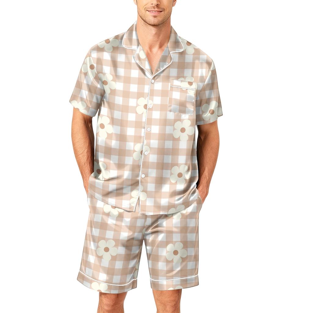 Men's Short Sleeve Pajama Set Button Down Shirt with Notched Collar and Matching Shorts Soft Casual Loungewear Sleepwear S to XXXXL