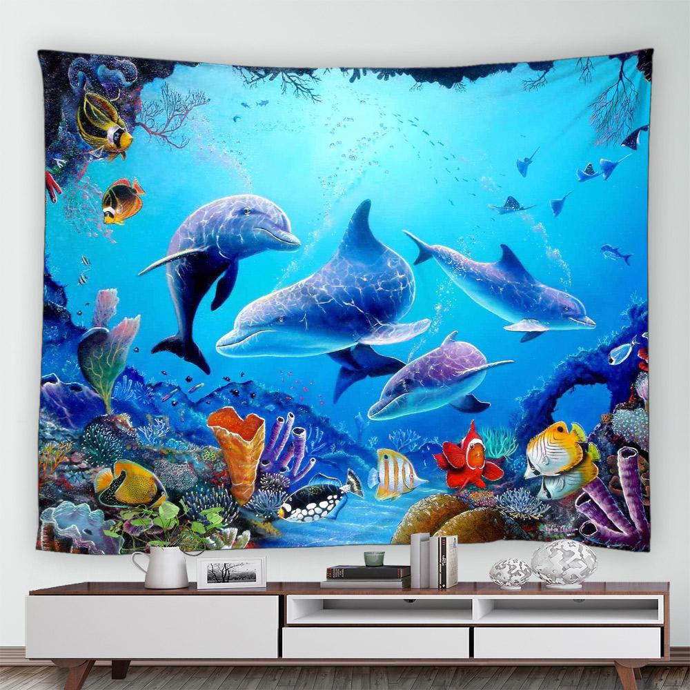 Tropical Marine Life Underwater Landscape Pattern Tapestry Home Bedroom Living Room Wall Decor Background Cloth Tapestry