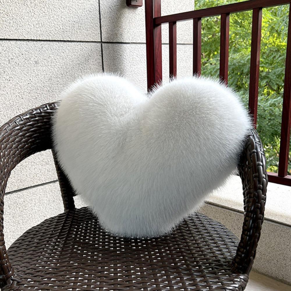 New Fur Heart Pillow Love Heart Shaped Pink Color Heart Plush Pillow Fluffy PP Cotton Soft Pillow Desktop Decor