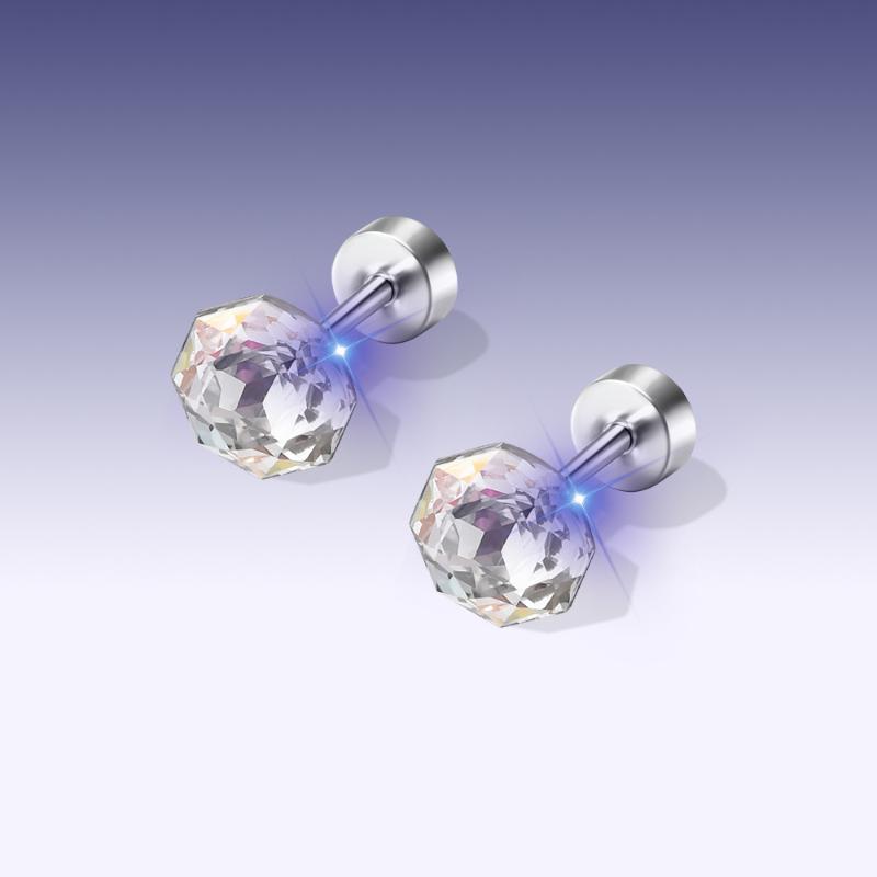 Floral Cubic Zirconia Ear Stud Earrings, Hypoallergenic Titanium Stackable Cartilage Helix Conch Piercing Jewelry