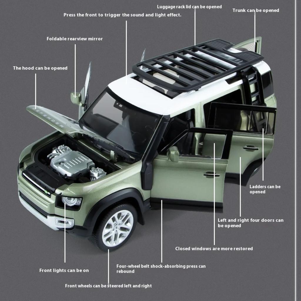 1/18 Scale Land Rover Large Defender 110 Alloy Car Model Toy Gift, Simulated Sound and Light Children's Toy Car, Birthday Gift for Boys