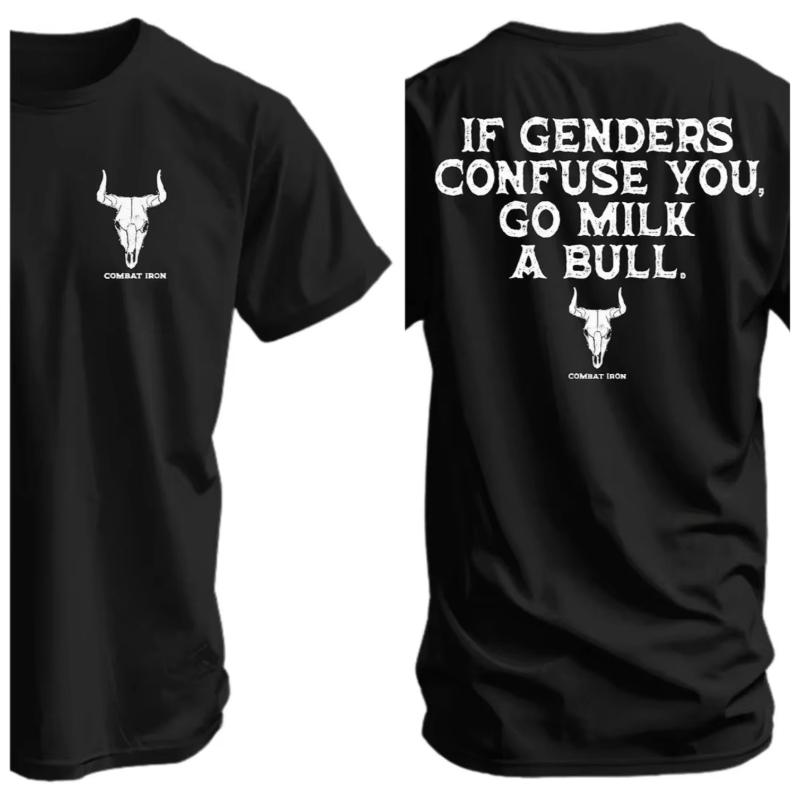 SpringSummer New Mens If Genders Confese You Go Milk A Bull Pattern Printed Cotton Casual Short Sleeve Round Neck Tshirt