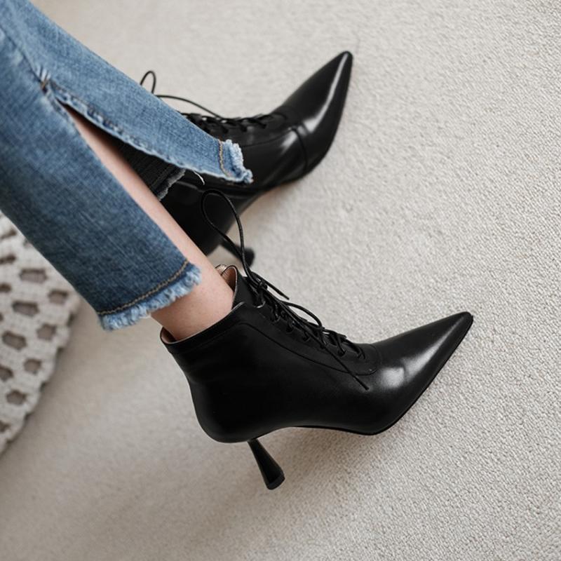 Fashion NEW Fall Shoes Women Pointed Toe High Heel Shoes Split Leather Shoes Thin Heel Ankle Boots Women Sexy Mature Zipper Modern Boots
