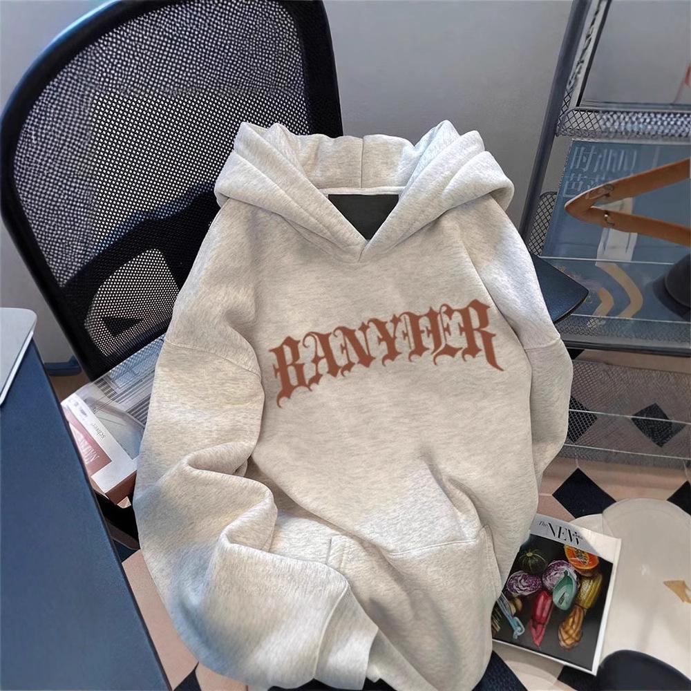 Men's Heavyweight 500G Fleece-Lined Letter Print Hoodie - Autumn/Winter Casual.