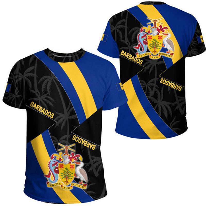 Barbados Ethnic Flag Map Print T Shirt Barbados Coat Of Arms Graphic Tee Shirt Fashion Streetwear Short Sleeves Mens Clothing