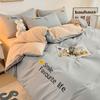 Korean Style Bedding Set Washed Cotton Duvet Cover Set Twin Double Queen Size Quilt Cover Fitted/Flat Sheet Pillowcase Bed Linen