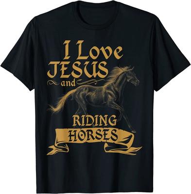 J'aime Jésus et les amoureux des chevaux d'équitation Christian Design T-shirt unisexe