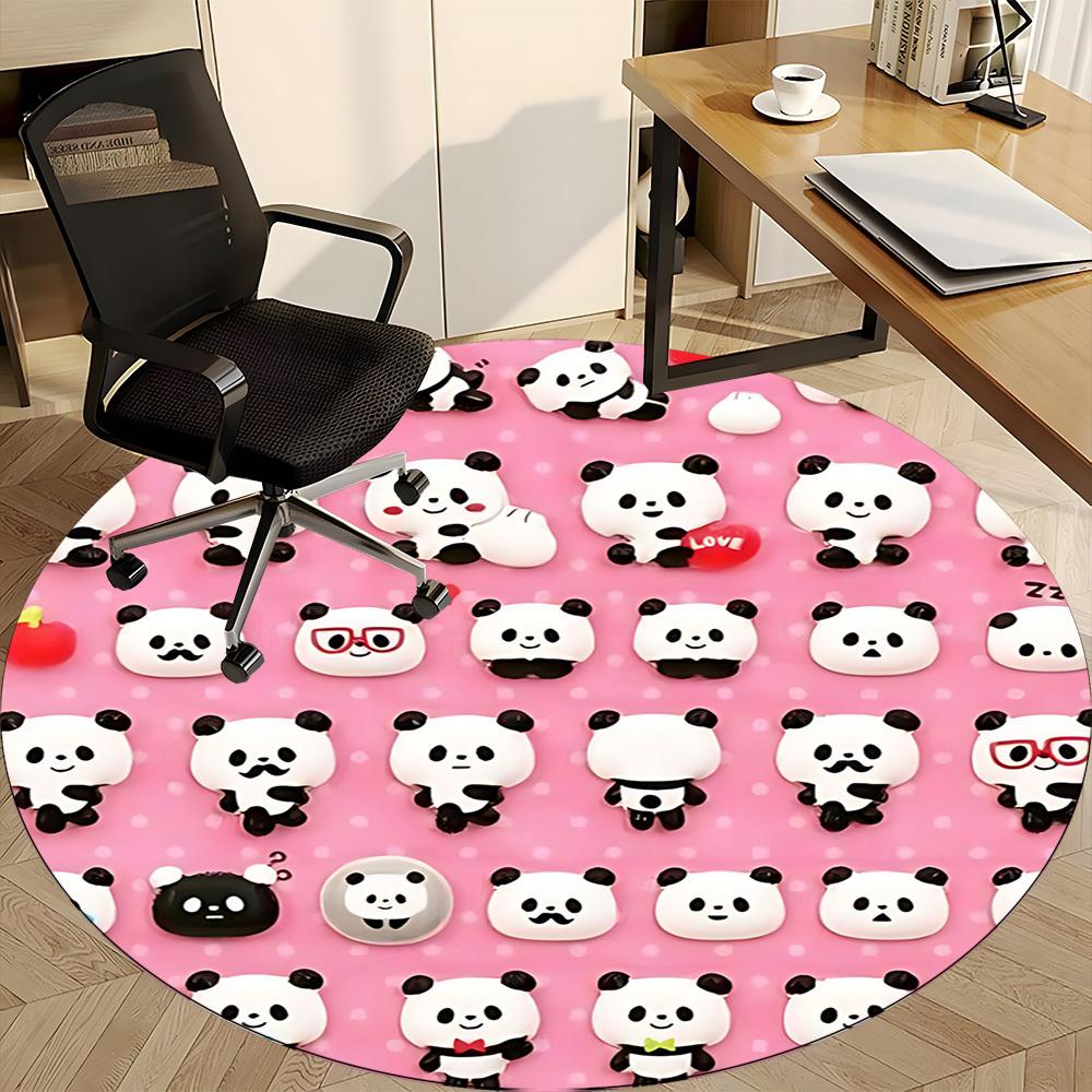 1pc Panda Party Office Round Area Rug, Indoor Mat Suitable For Office, Under Office Chairs Bedroom Living Room Home Decor, Room Deco, 077