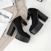 Zapatos de plataforma de tacón alto de bloque grueso para mujer, zapatos de tacón con hebilla y correa en el tobillo, zapatos góticos Punk para club nocturno modelo, primavera y otoño