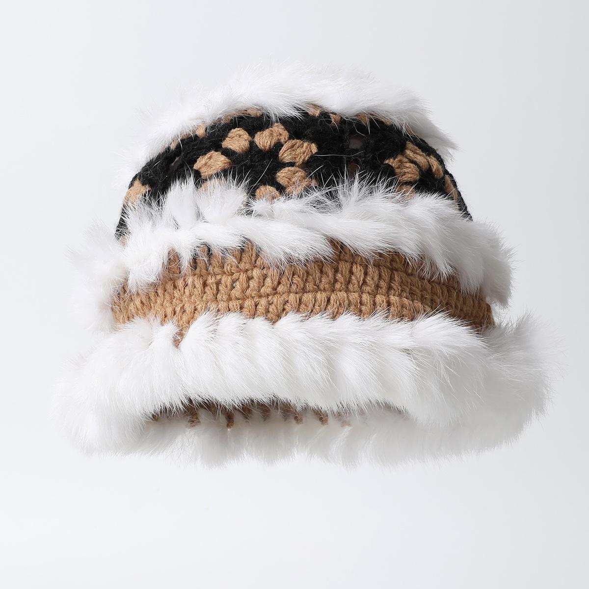 

Ins Red Lion Hat Women S Winter Warm Versatile Face Small Plush Bucket Hat Rabbit Hair Knitted Hat [plush hat] one size