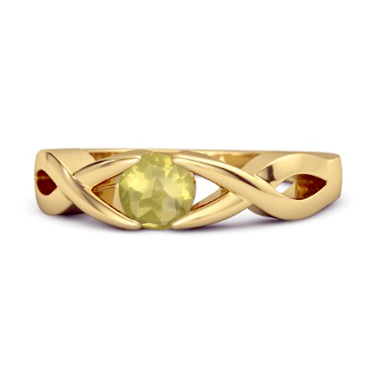 Lemon Quartz Twisted Vine Band Ring - 925 Sterling Silver Gold Vermeil 7 жёлтый/золотой
