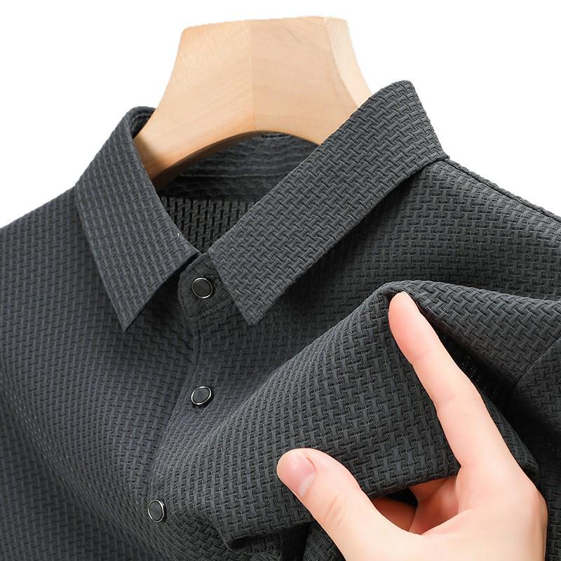 Men's Summer Lapel Bone Pattern Ice Silk Polo Shirt, Short-Sleeve, Lightweight.