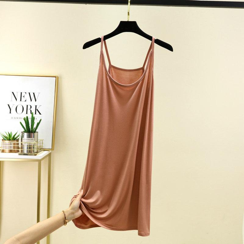 Modal Spaghetti Strap Dress Summer Sexy Sleeveless Tank Dress Solid Color Casual Camisole Dresses Mid-length Soft Sleepdress Basic Slipdress