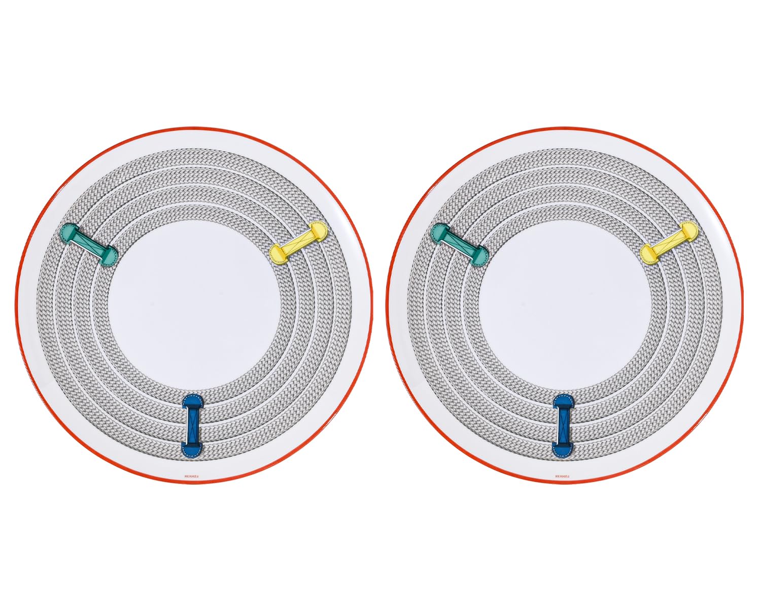 

21cm Dessert Plates Tressages Questres with Horse Harness Cord Medium Hermès (Pair) (Product Code 57007P2) - Western-Style Tableware, Plates,