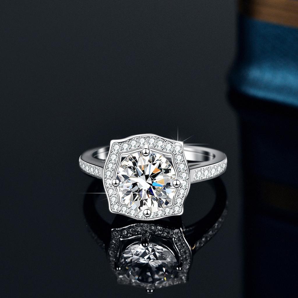 S925 Silberring 2ct Moissanit und Moissanit Diamant Damen Verlobungsring Ehering Geschenk für Freundin
