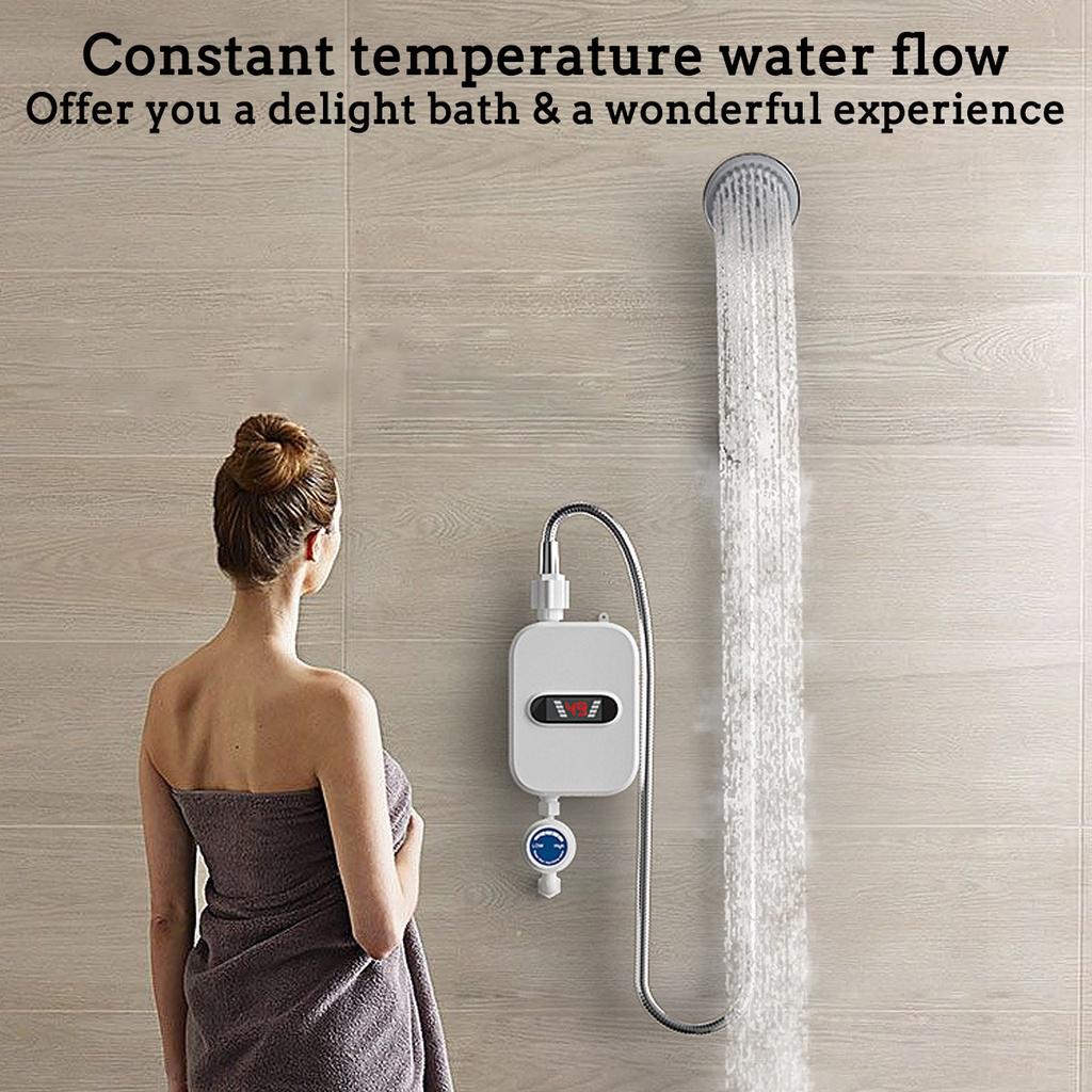 3500W 220V/110V Mini Shower Water Heater Wall Mounted Instant Electric Water Heater Digital Display for Kitchen Bathroom
