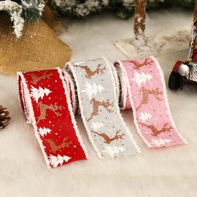 1Pcs Classic Christmas DIY Fabric Swirl Ribbon Burlap Ribbon With Wired Edge Gift Wrapping Christmas Tree Ribbon Wreath Bowshttp