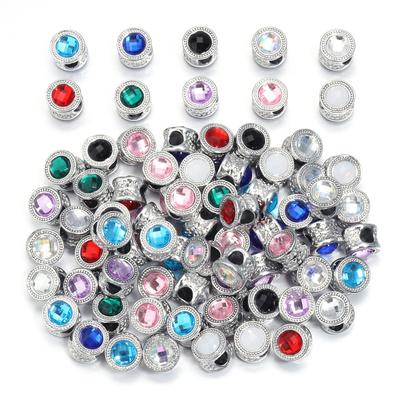 10 stuks/partij Kleur Metaallegering Strass Spacer Kralen Groot Gat Barrel Kralen voor Sieraden Maken DIY Charms Armband Haar Kralen Accessoire