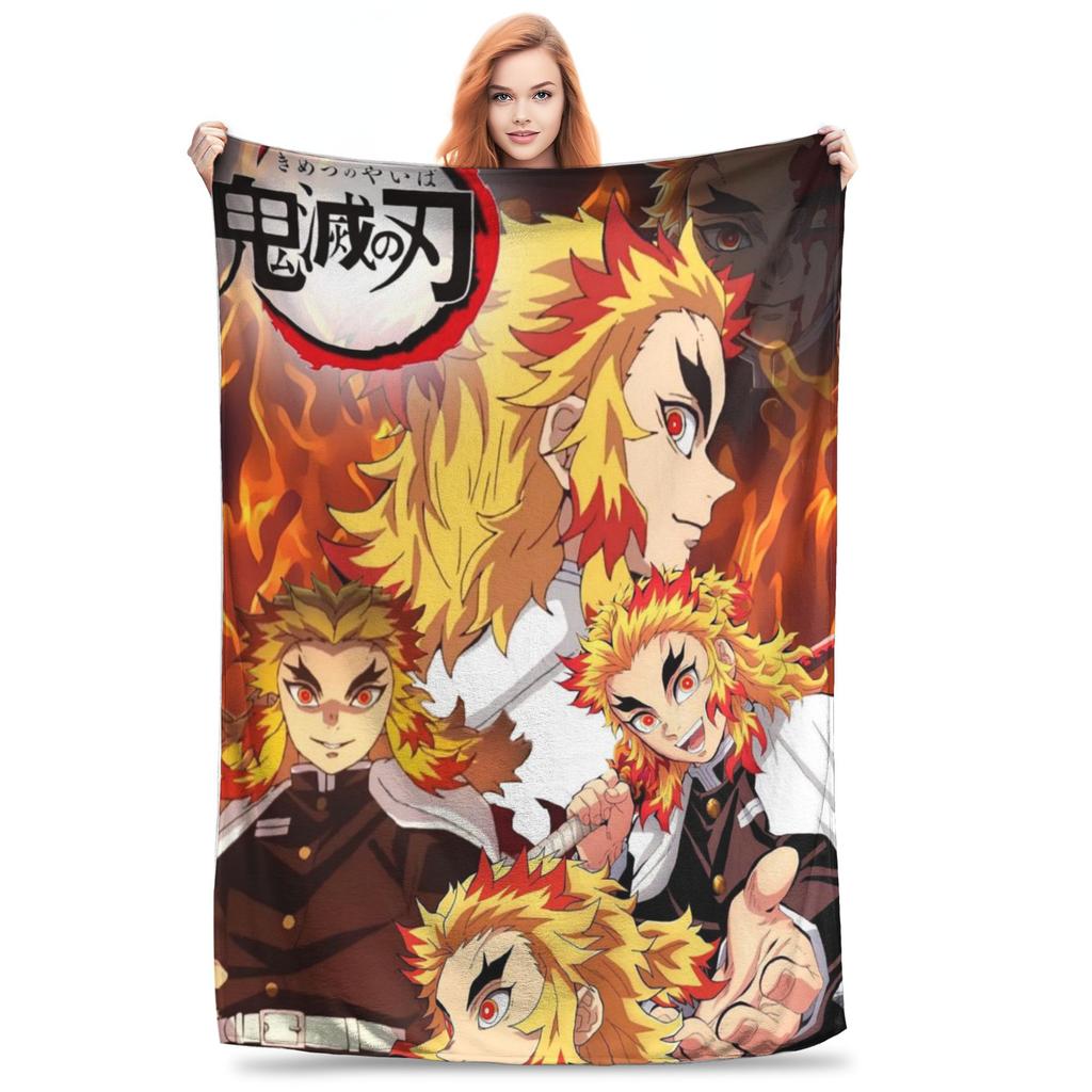Demon Slayer Flame Hashira Kyojuro Rengoku Anime Blankets Flannel Throw Blanket for Couch Bedding Outdoor Throws Bedspread Quilt