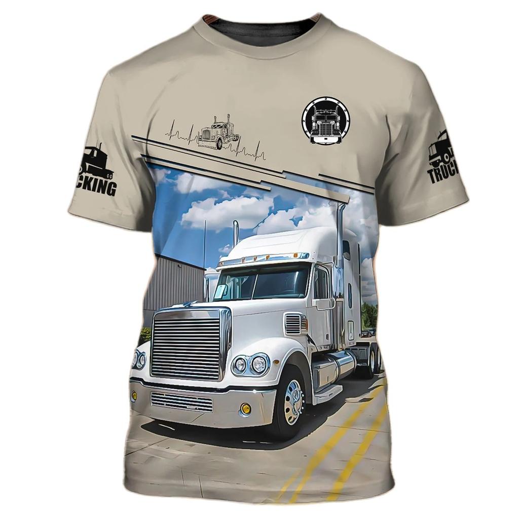 Summer Fashion Truck 3D Print Cool Men Handsome Outdoor Sports Oversized Short Sleeve Crew Neck T-shirt Top Casual Daily Clothes