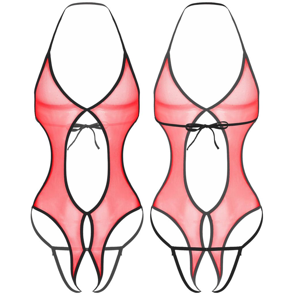 Men's Mesh Transparent Sissy Bodysuit Sexy Lingerie Open Crotch Underwear