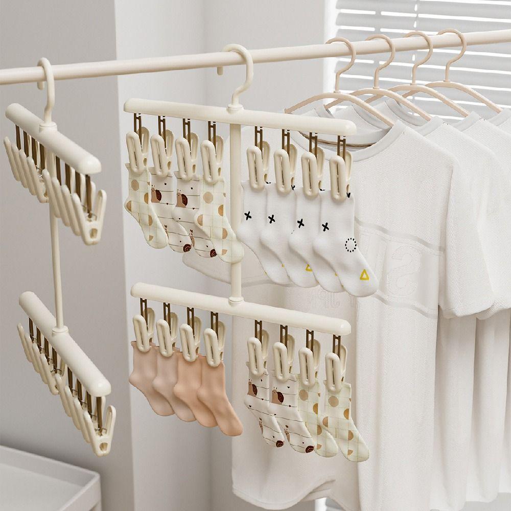 Portable Socks Drying Rack Detachable Windproof Rotatable Hook Hanger 16 Clips Space-saving Underwear Drying Clips Household