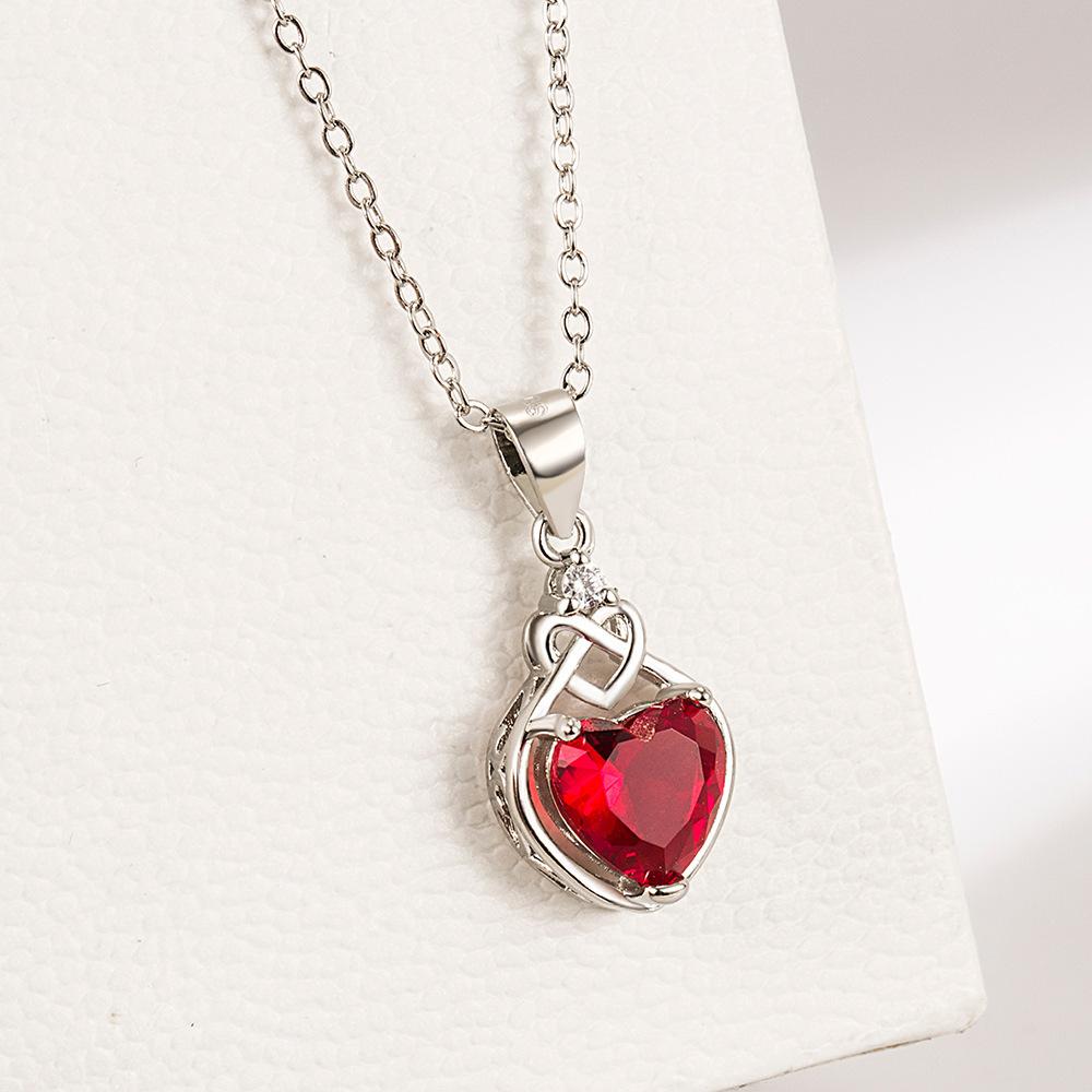 2025 Heart Heart Shaped Zircon Necklace Earnail Ring Set with Adjustable Opening Ring Pomegranate Red Water Drop