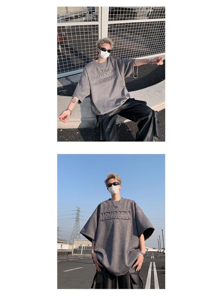 Men's Trendy Suede Velvet Short Sleeve T-Shirt, 2024 Summer Collection - Loose Fit, Plus Size Half Sleeve Top