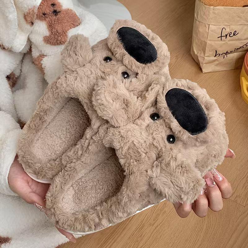 

Женские коричневые хлопковые тапочки Silly Big Nose Dog — симпатичная, нескользящая, теплая зимняя обувь для улицы, дома и общежития. half pack, Size 38-39 коричневый