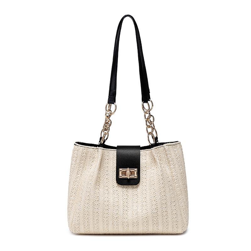 Straw bag women's new fashion lock woven shoulder bag summer popular tote bag one