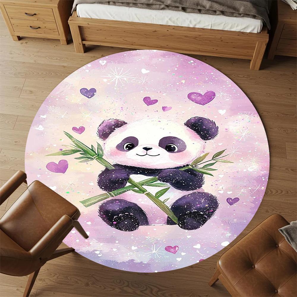 1 Peça Tapete Redondo para Cadeira Panda Corações - Antiderrapante, Tapete para Chão para Escritório, Quarto, decoração de casa Presente de Natal c0528013