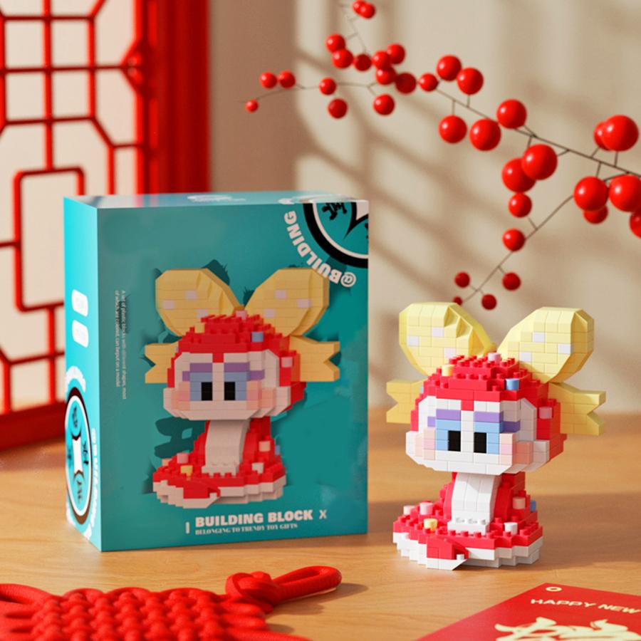 Children's Creative Assembly Building Blocks Toy Gift God of Wealth, Zodiac, Snake Desktop Ornament, Birthday Party Small Gi