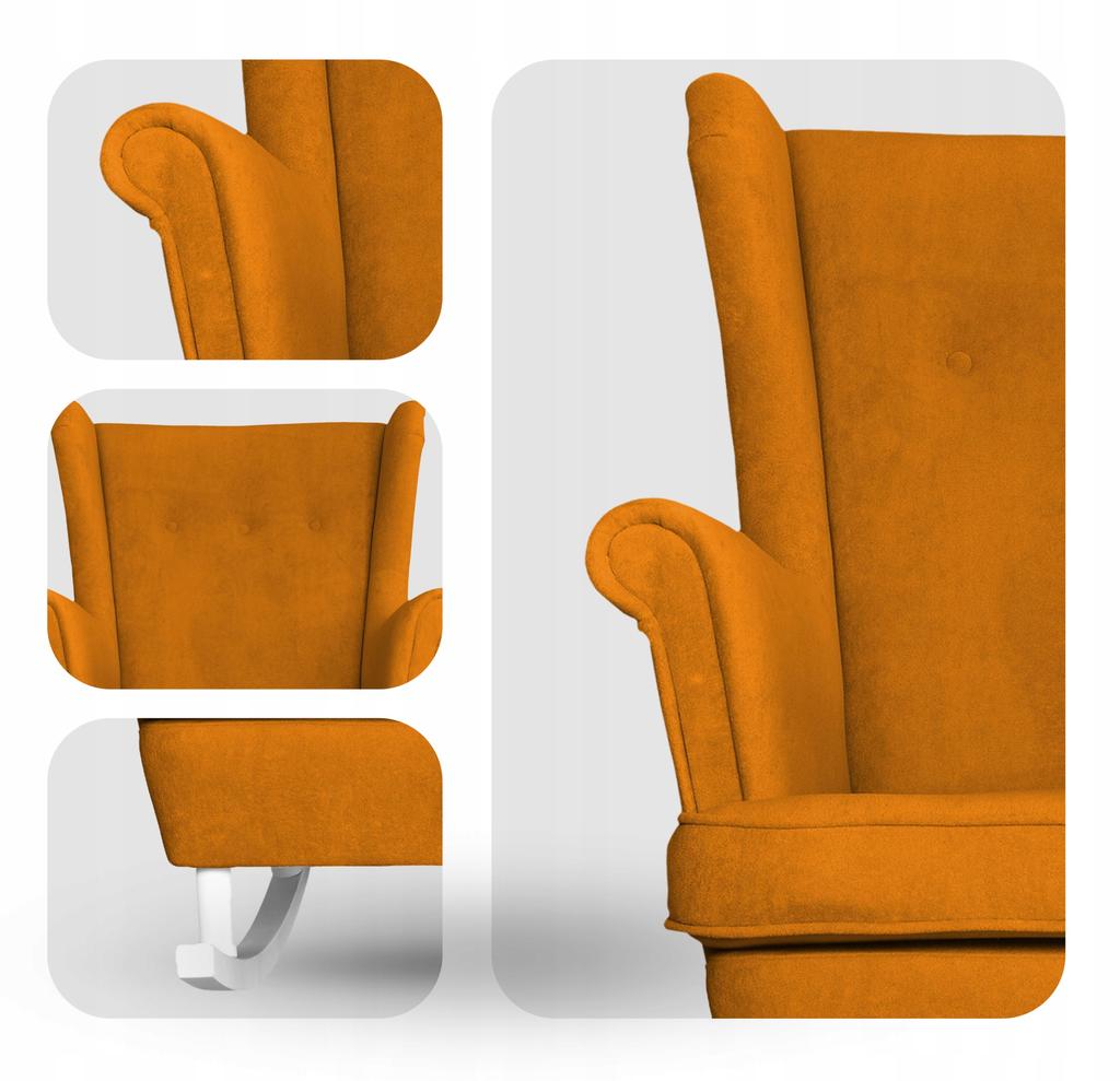 Fotel uszak bujany skandynawski welur Hunter Family Meble musztardowy