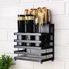 Black Stainless Steel No-Drill Wall Mount Kitchen Knife & Utensil Holder
