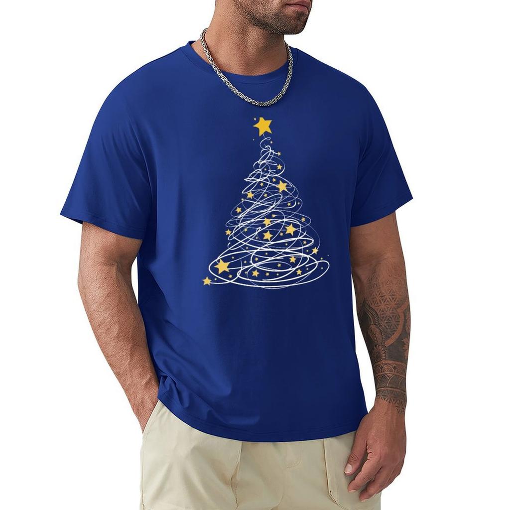 Golden Christmas Tree Pen Art Stars Cute Xmas Lover Gift T-Shirt Tees Anime Figures Summer Clothes Shirts Men