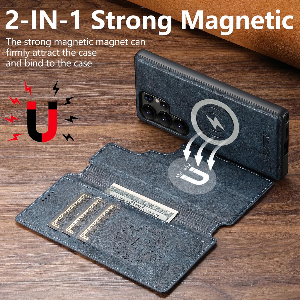 SUTENI Q-05 For Samsung Galaxy S25 Ultra Wallet Case 2 In 1 Detachable Leather Flip Phone Cover with Stand