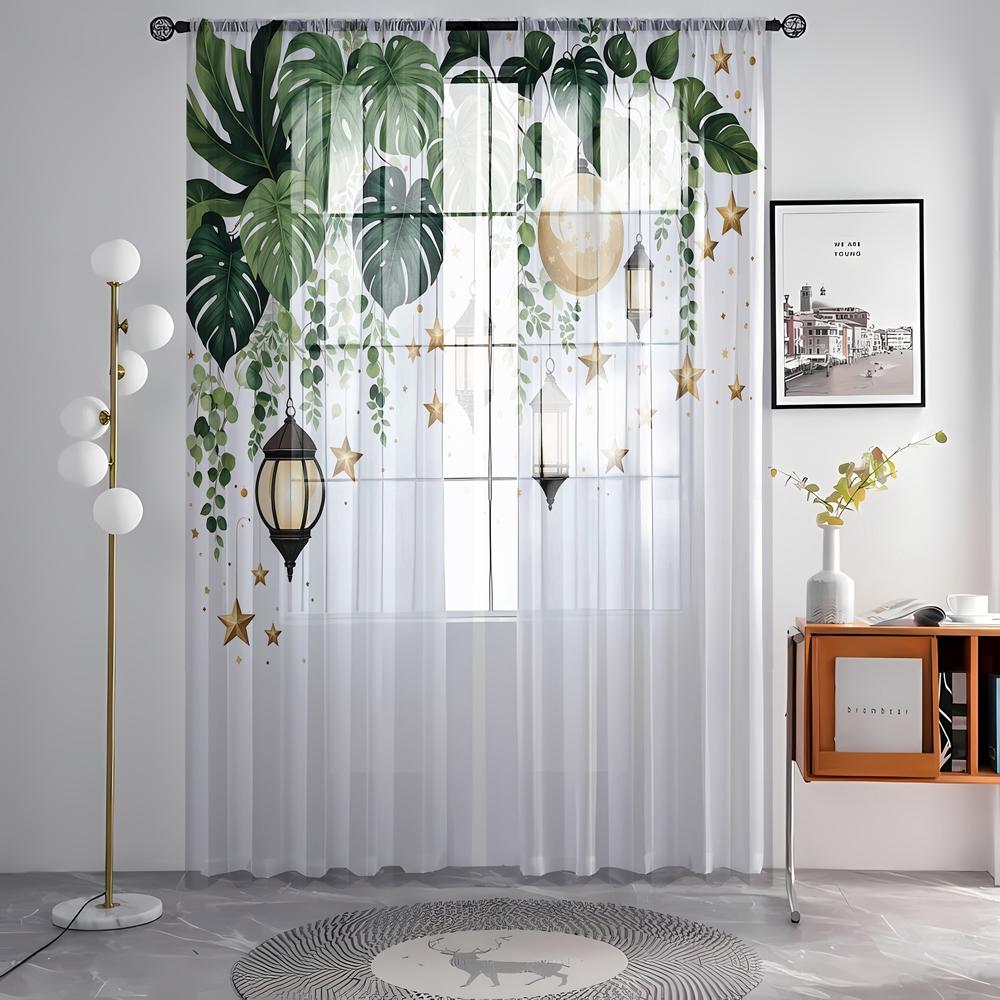 2 Delar HD Digital Grön Banan Hängande Klockträd Tryckt Fönsterkappa Heminredningsstil Dekorativt Vardagsrum Sovrum R