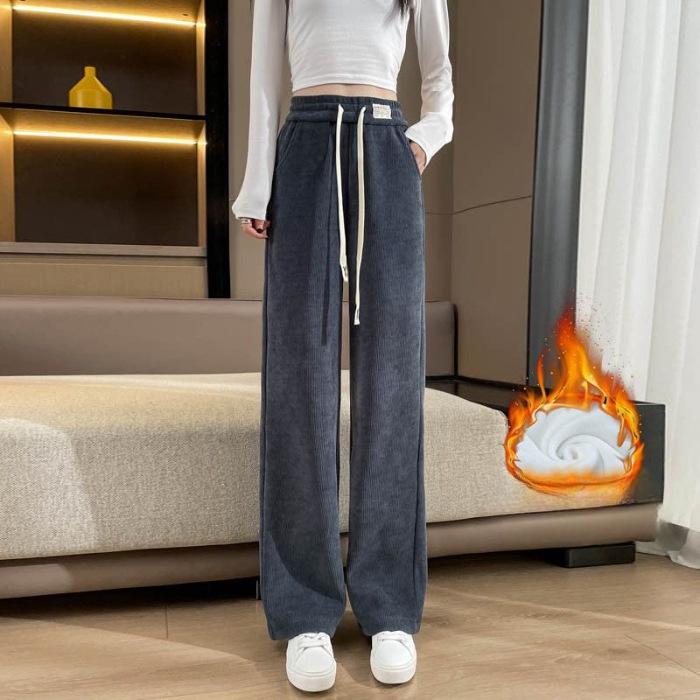 Thickened Wide-leg Pants In Autumn and Winter, New Loose and Casual Large Size Slimming Sports Straight Pants Black